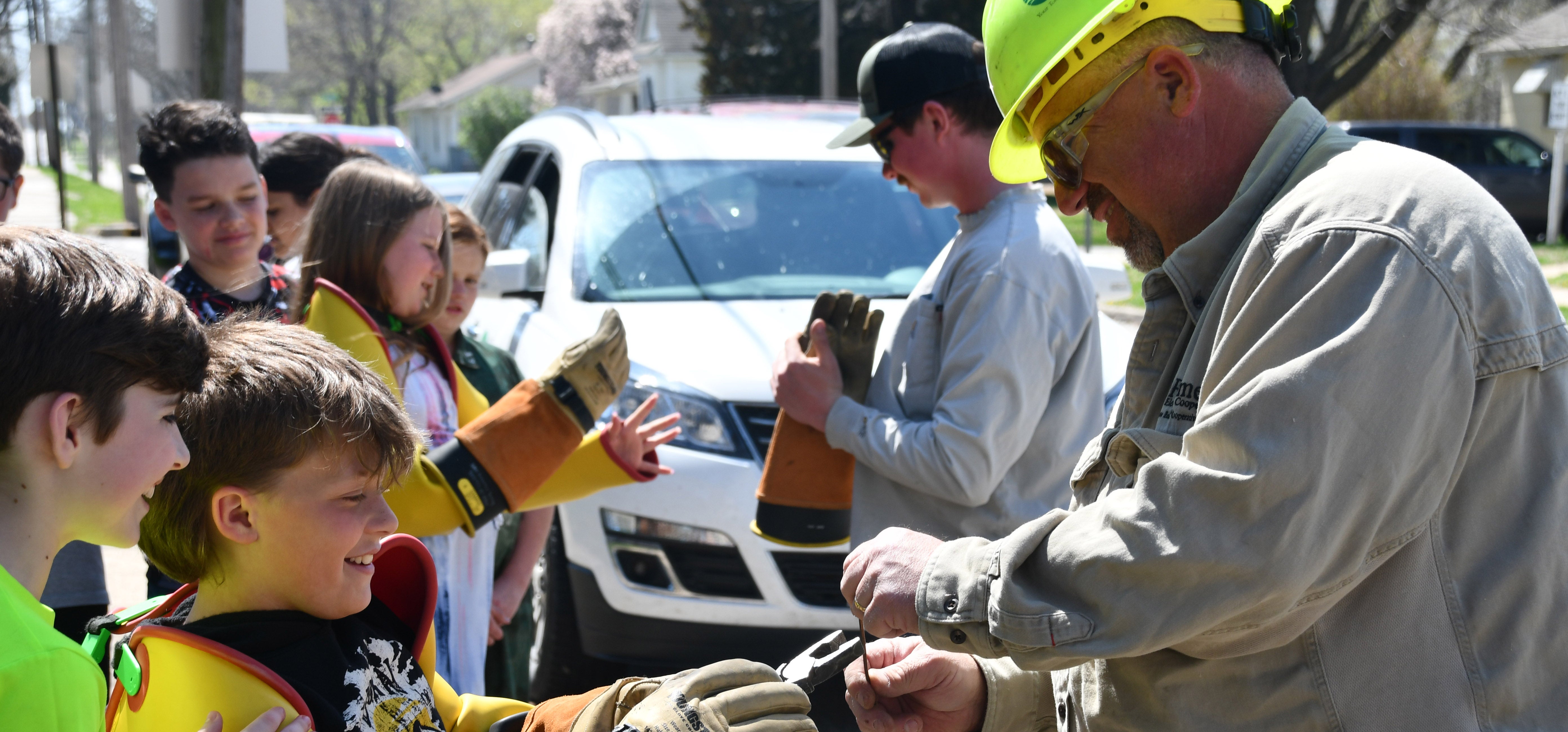 Students using lineman gear